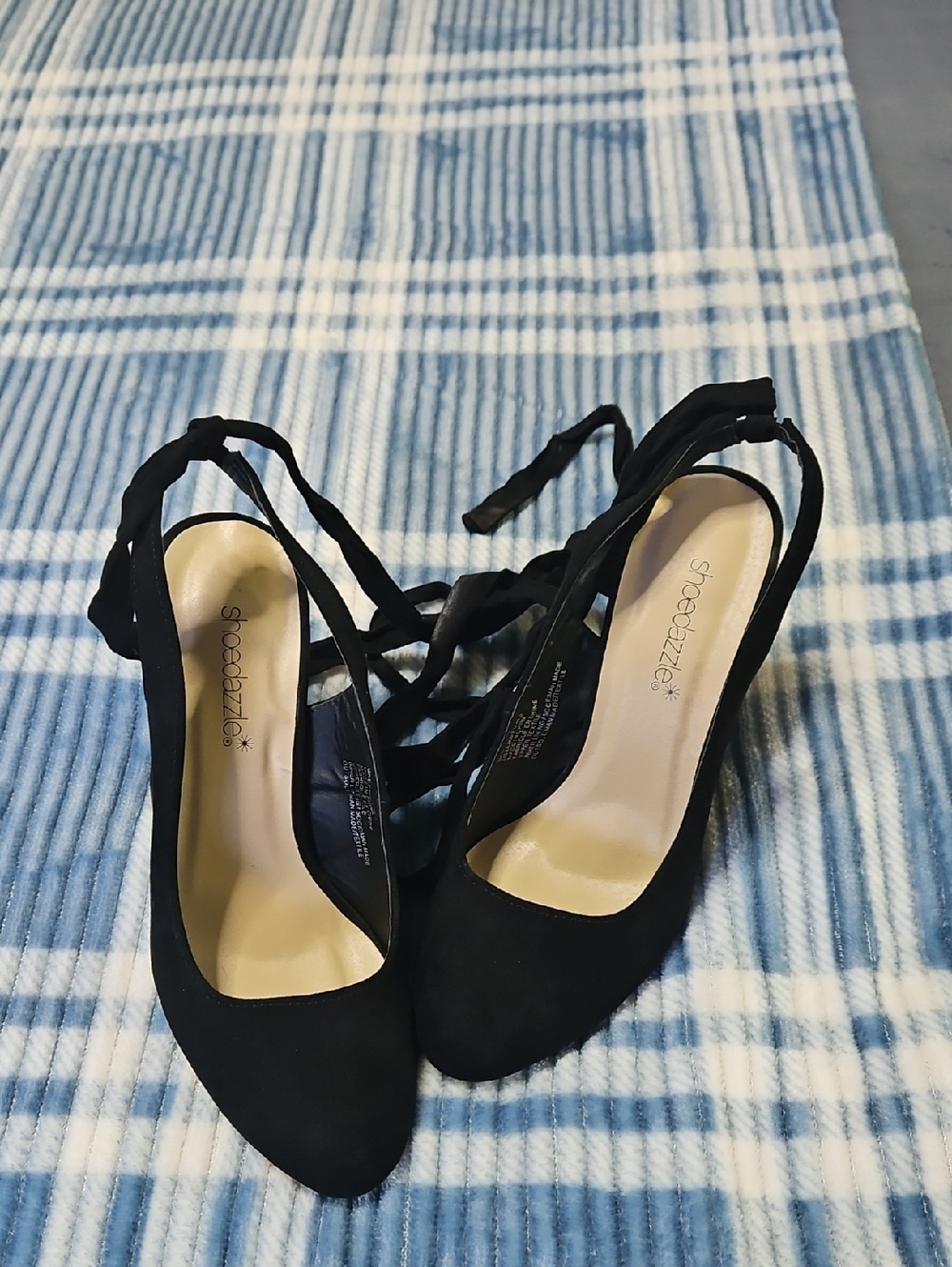 Shoe Dazzle Black Lace-Up Pointed Toe Heels